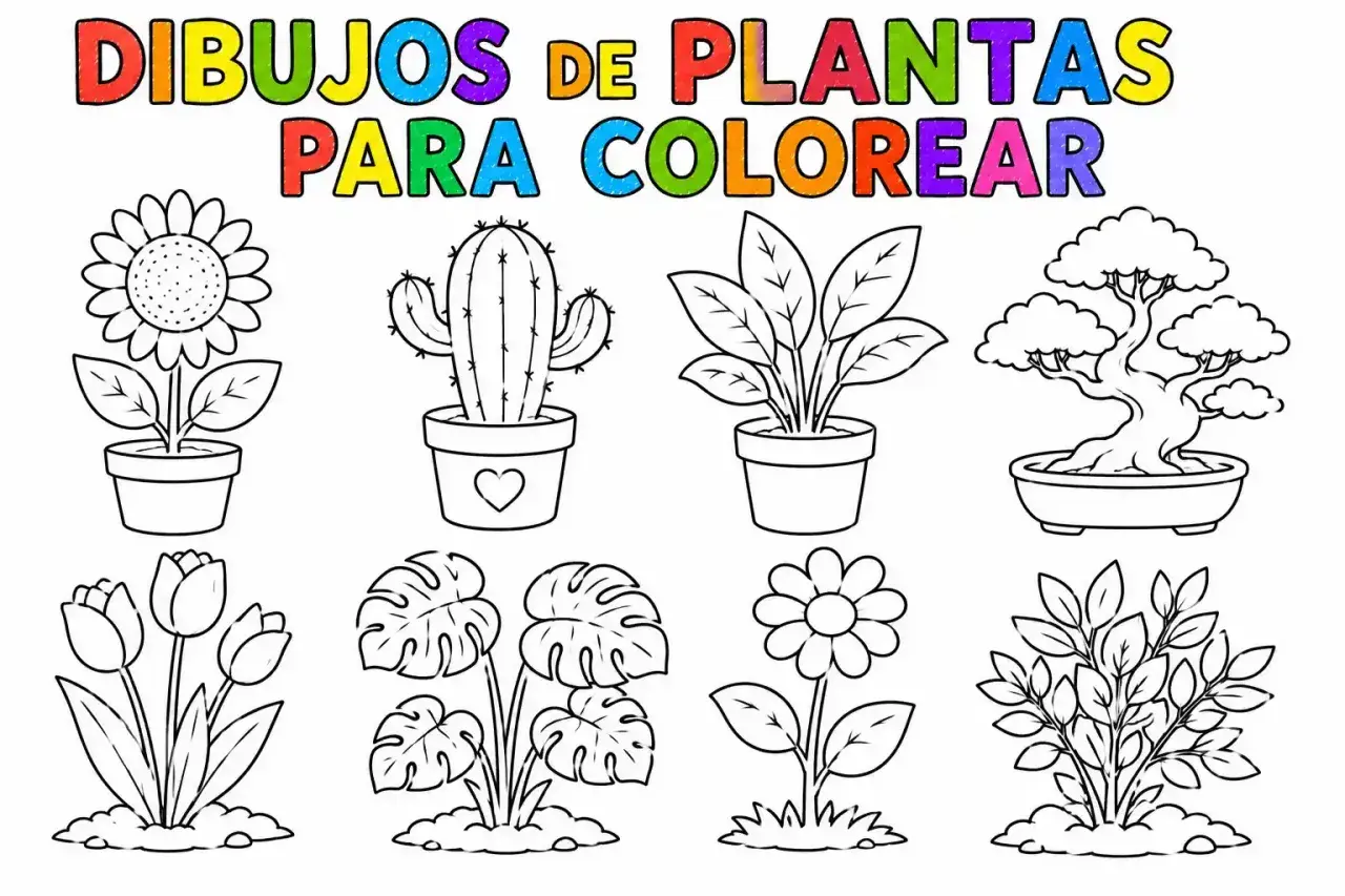 Dibujos de plantas para colorear: girasol, cactus, tulipanes, monstera, bonsái y más. ¡A pintar!