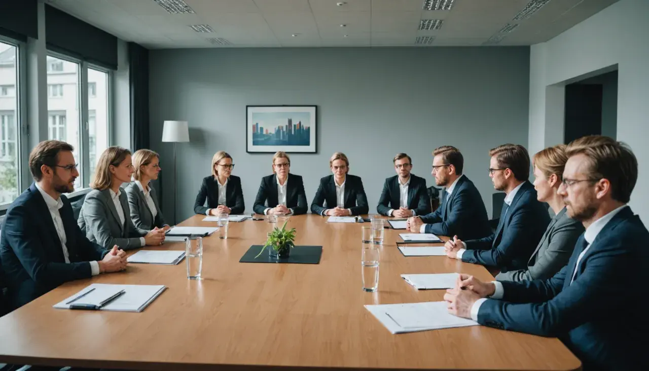 Geschäftsleute im Meeting. PARTG MBB Vorteile und Nachteile werden diskutiert.