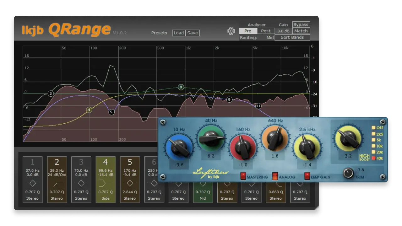 Ein digitaler Equalizer-Plugin mit grafischer Darstellung von Frequenzkurven und Einstellknöpfen. Dieser free eq plugin ist ein mächtiges Werkzeug für Audio-Bearbeitung.