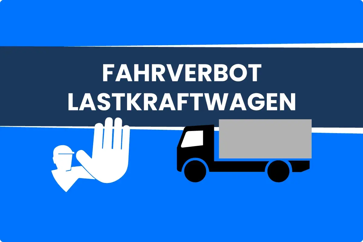 Fahrverbot für Lastkraftwagen. Ein Stoppschild mit einer Hand und einem LKW symbolisieren das Fahrverbot an Karfreitag.