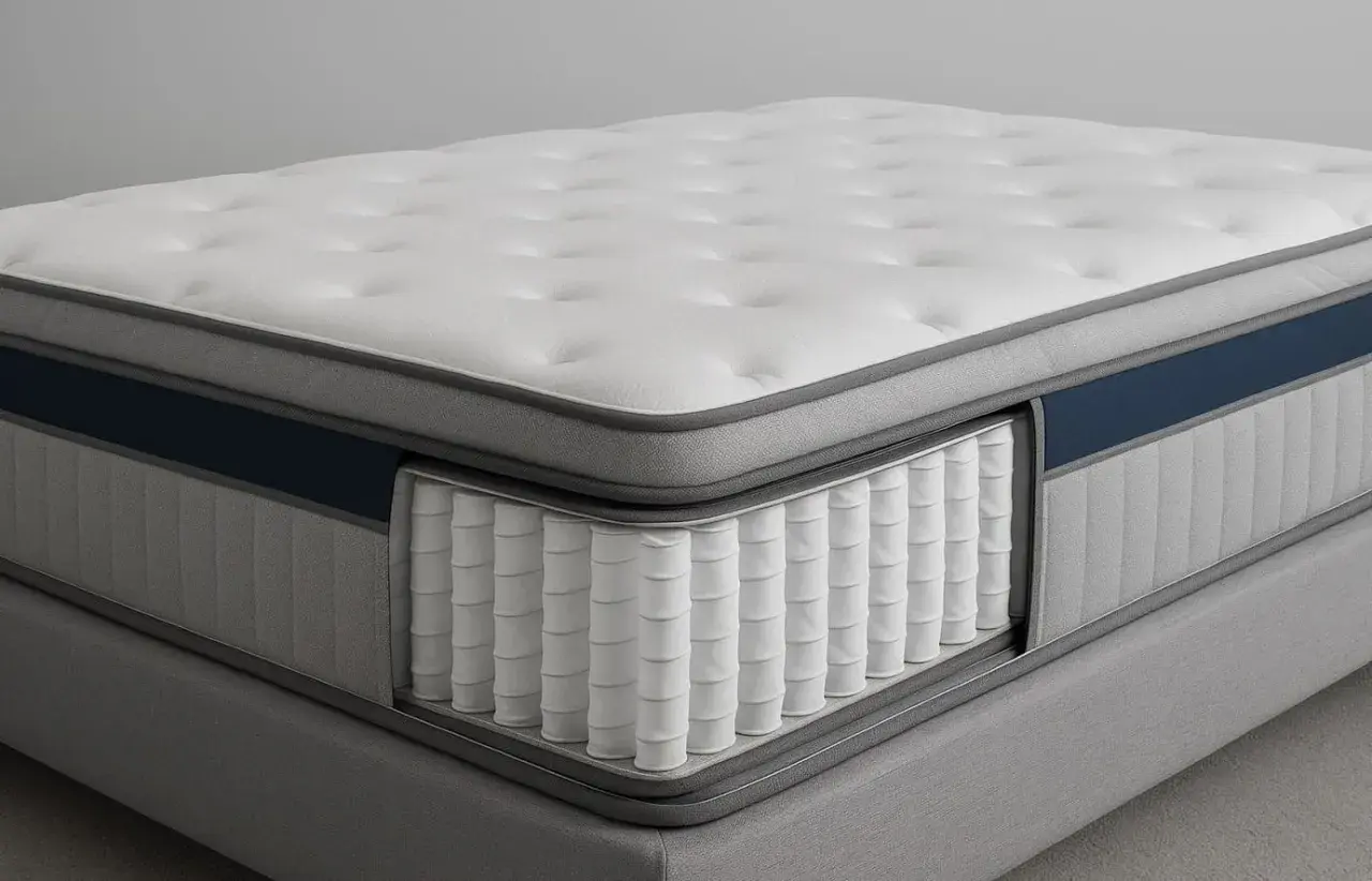 Cutaway view of a pocket spring mattress, showcasing its individually wrapped coils for superior support and comfort.