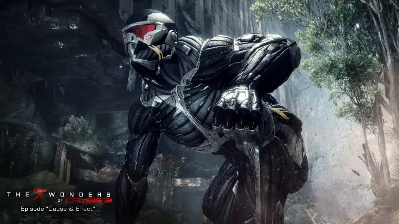 Żołnierz w zaawansowanym kombinezonie z Crysis 3, gotowy do akcji. Sprawdź wymagania gry, by cieszyć się taką grafiką!