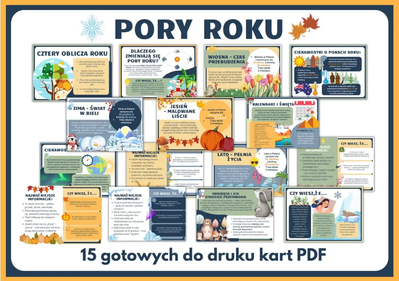 Pory roku do druku: wiosna, lato, jesień, zima. Poznaj ciekawostki o każdej porze roku i dowiedz się, dlaczego się zmieniają.