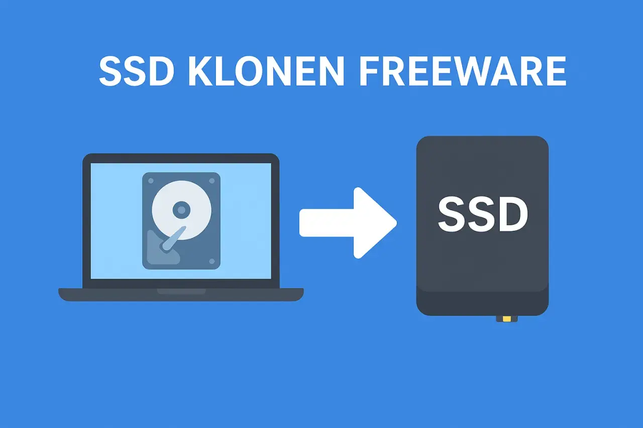 Illustration zeigt, wie man mit **m.2 SSD klonen freeware** Daten von einer Festplatte auf eine SSD überträgt.