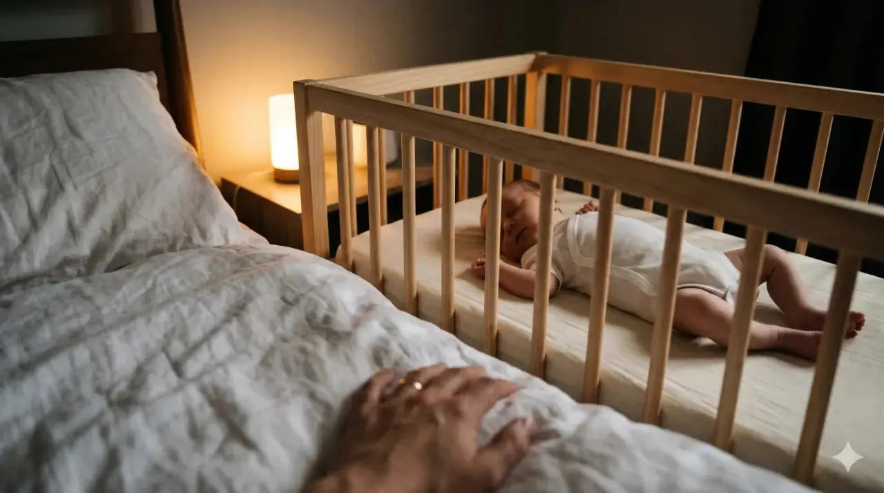 A peaceful baby sleeps in a mini crib. Parents check the mini crib weight limit to ensure safety as their little one grows.