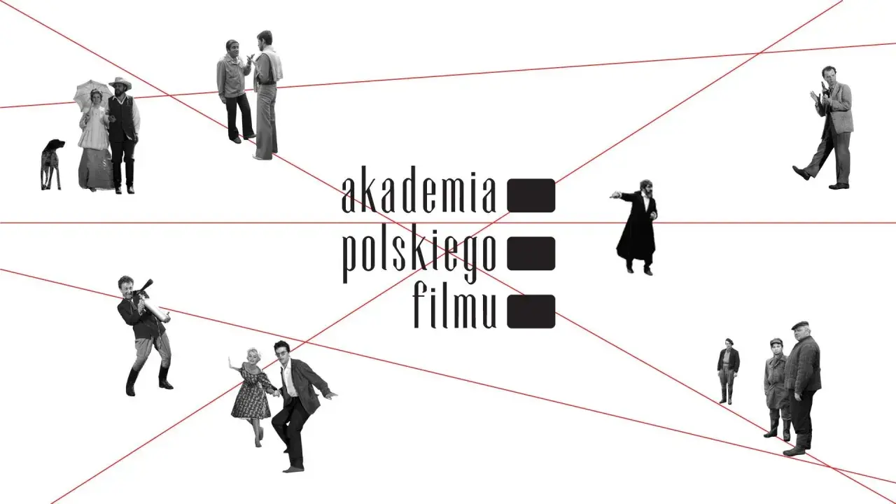 Kolaż postaci z filmów, z napisem "akademia polskiego filmu".
