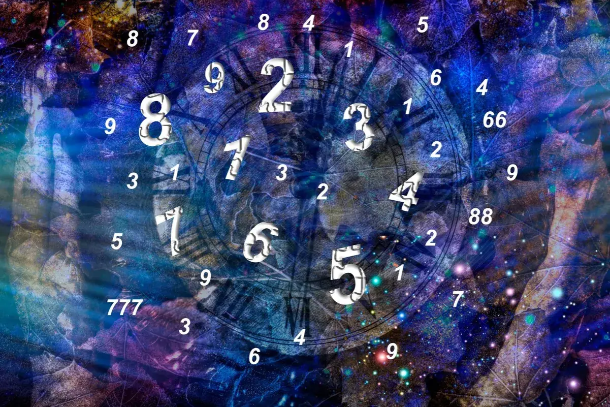 Un reloj cósmico con números flotantes, como si alguien pudiera soñar con números y verlos manifestarse en el universo.