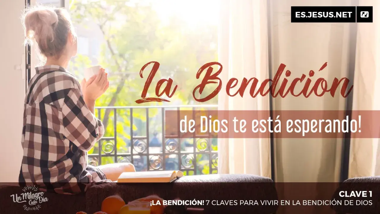 Mujer con taza, mirando al sol. "La Bendición de Dios te está esperando". Que Deus nos abençoe e nos proteja.