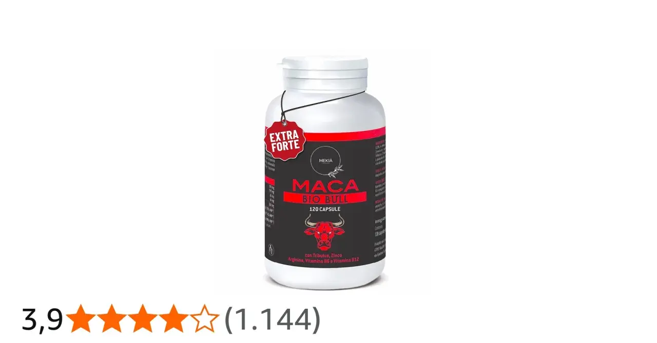 Integratore "Maca Bio Bull" con Tribulus e Maca a cosa serve: energia e vitalità. Flacone da 120 capsule.