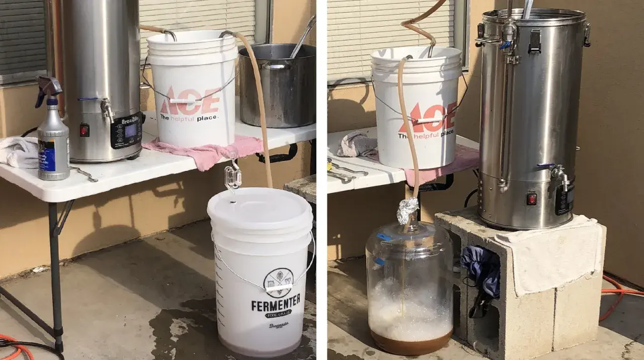 Dwa zestawy do domowego warzenia piwa: fermentor FermZilla i stożkowy fermentor szklany.