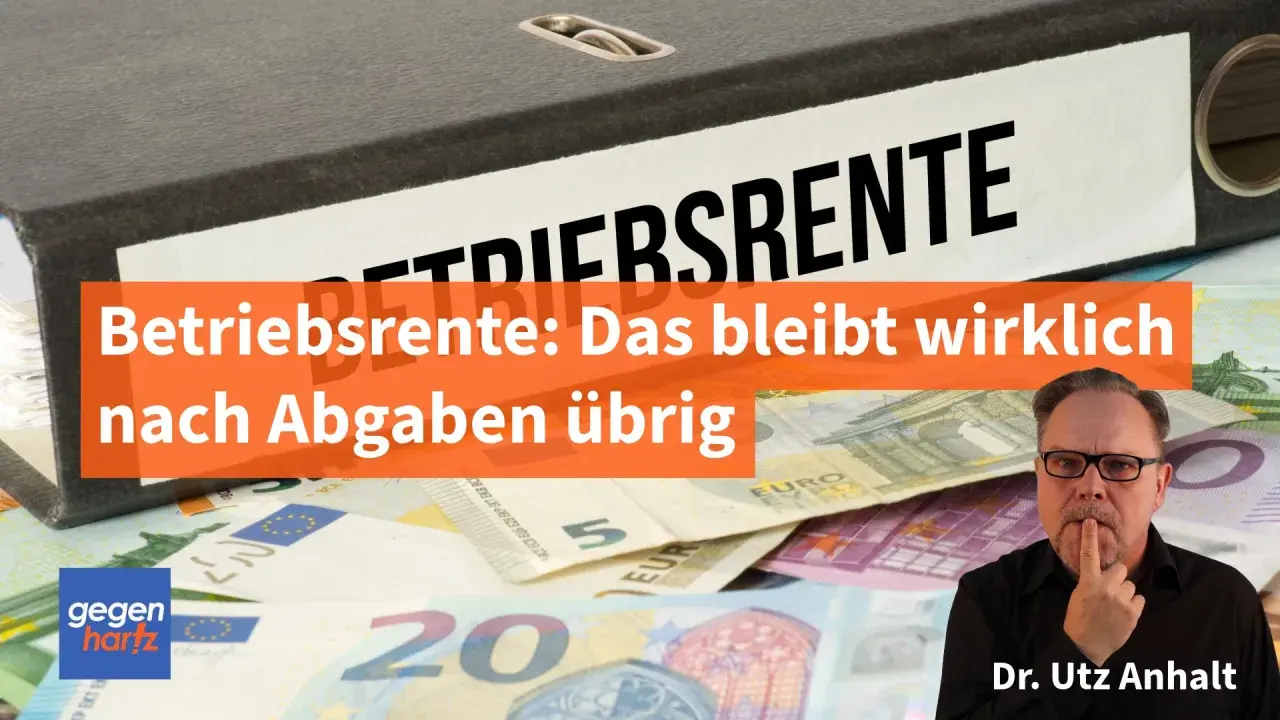 Ordner mit "Betriebsrente" beschriftet. Euro-Scheine und Mann mit fragendem Blick. Wie Sie die Betriebsrente versteuern.