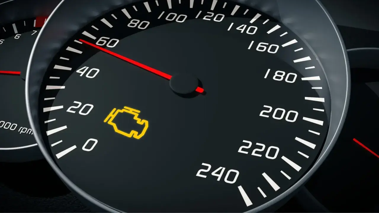Testigo de fallo motor encendido en el tablero. El velocímetro marca 60 km/h.