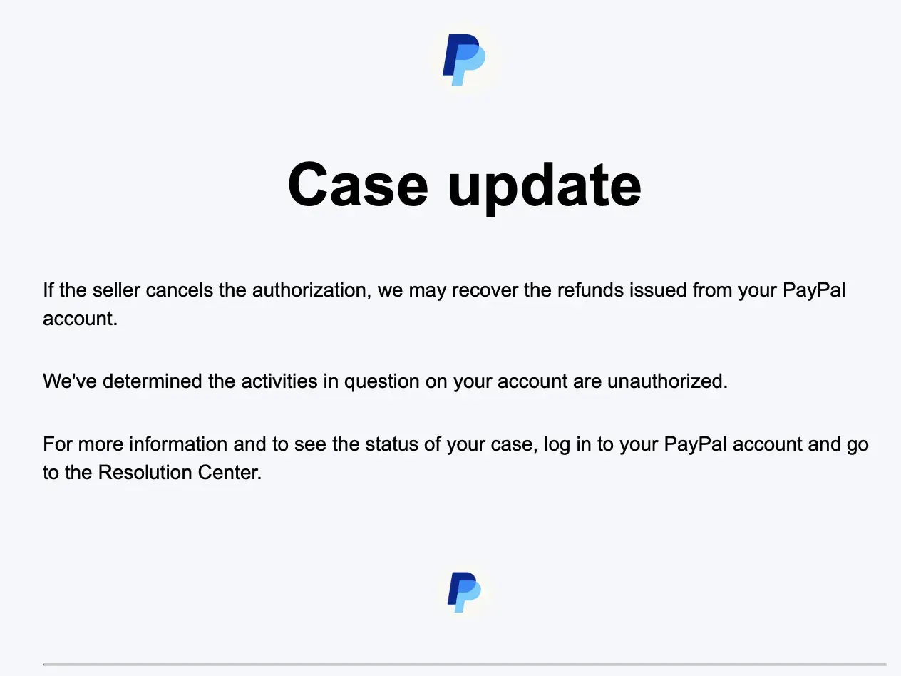 Aktualizacja sprawy PayPal: stwierdzono nieautoryzowane działania, przez co zniknęły pieniądze z konta. Sprawdź status w Centrum Rozwiązywania Sporów.