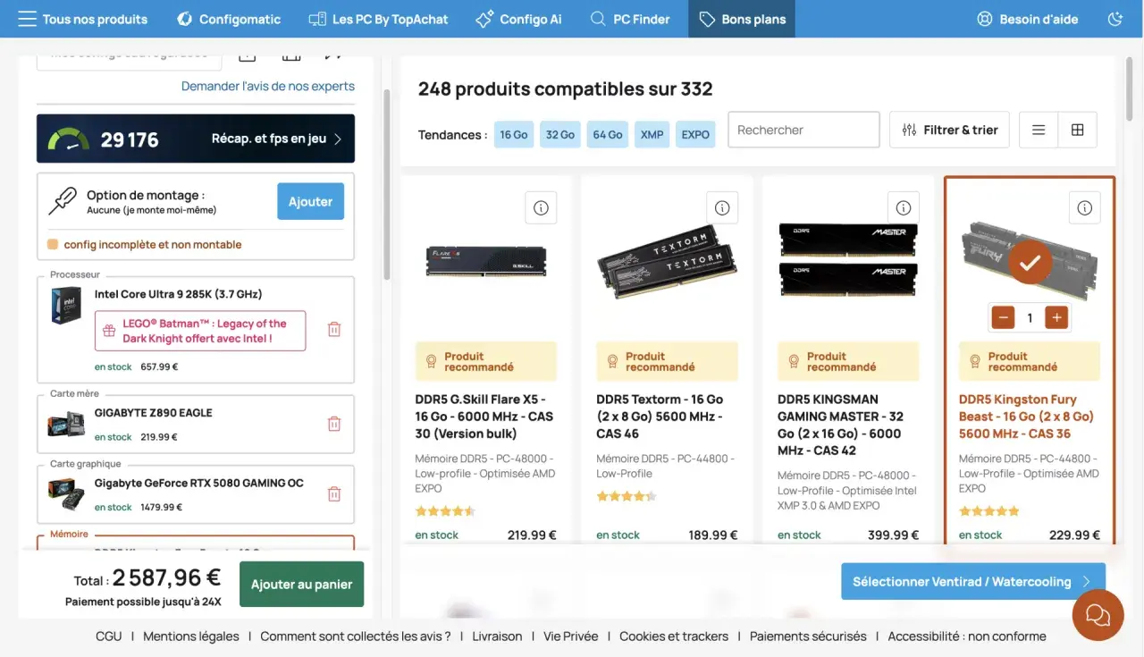 Configuration PC : processeur Intel Core Ultra 9, carte mère GIGABYTE Z890, et carte graphique Gigabyte RTX 5080. Guide pour comment installer une carte graphique.