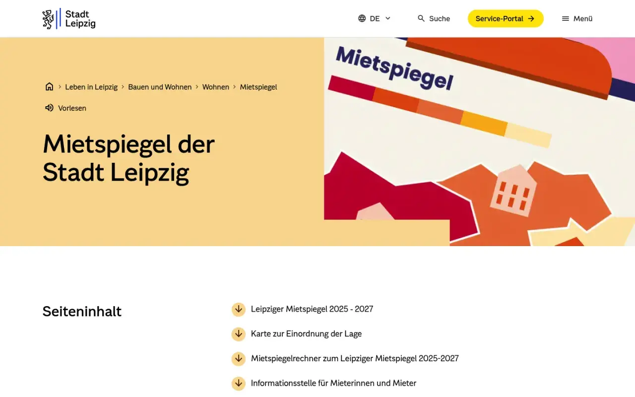 Mietspiegel der Stadt Leipzig: Informationen zur Mietpreisbremse bei Neuvermietung und aktuelle Mietpreise.