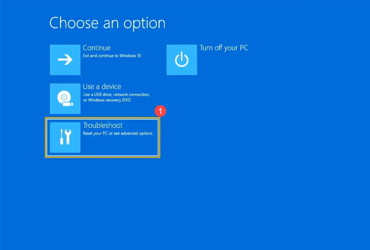 Windows-Fehlerbehebung: Optionen für Systemimage-Wiederherstellung und erweiterte Einstellungen.