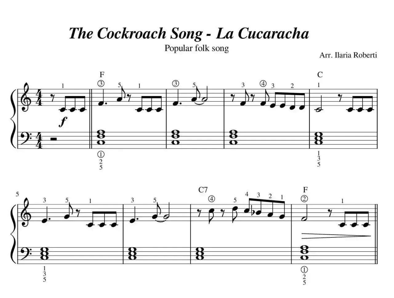 Nuty do "La Cucaracha" - The Cockroach Song. Popularna pieśń ludowa.