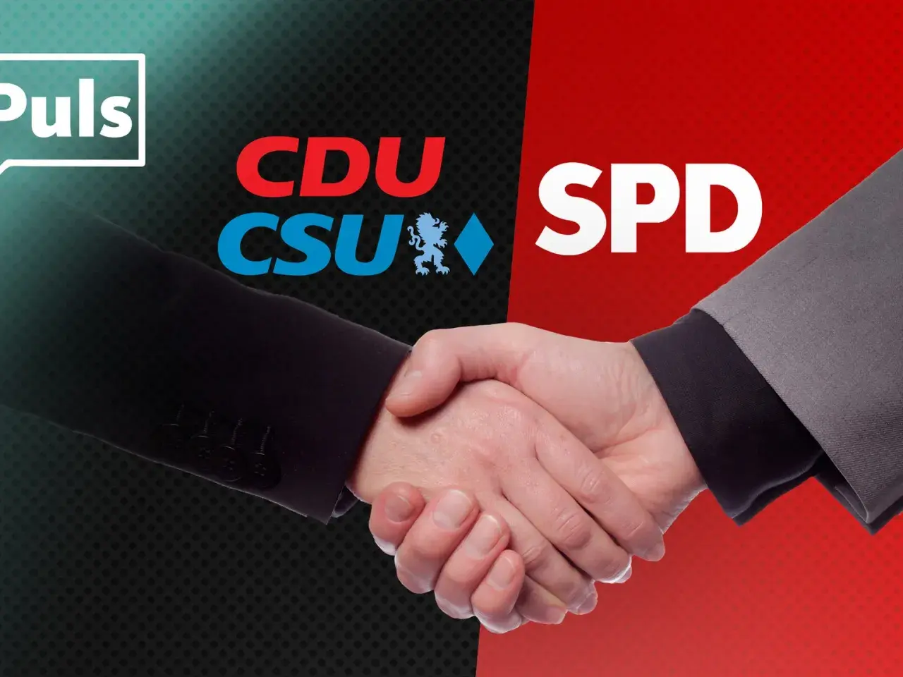 Händedruck zwischen CDU/CSU und SPD, die Parteien, welche Deutschland regieren.
