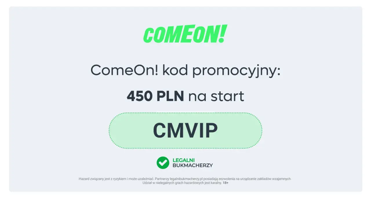 ComeOn! kod bonusowy: 450 PLN na start z kodem CMVIP. Zdobądź bonus i zacznij grę!