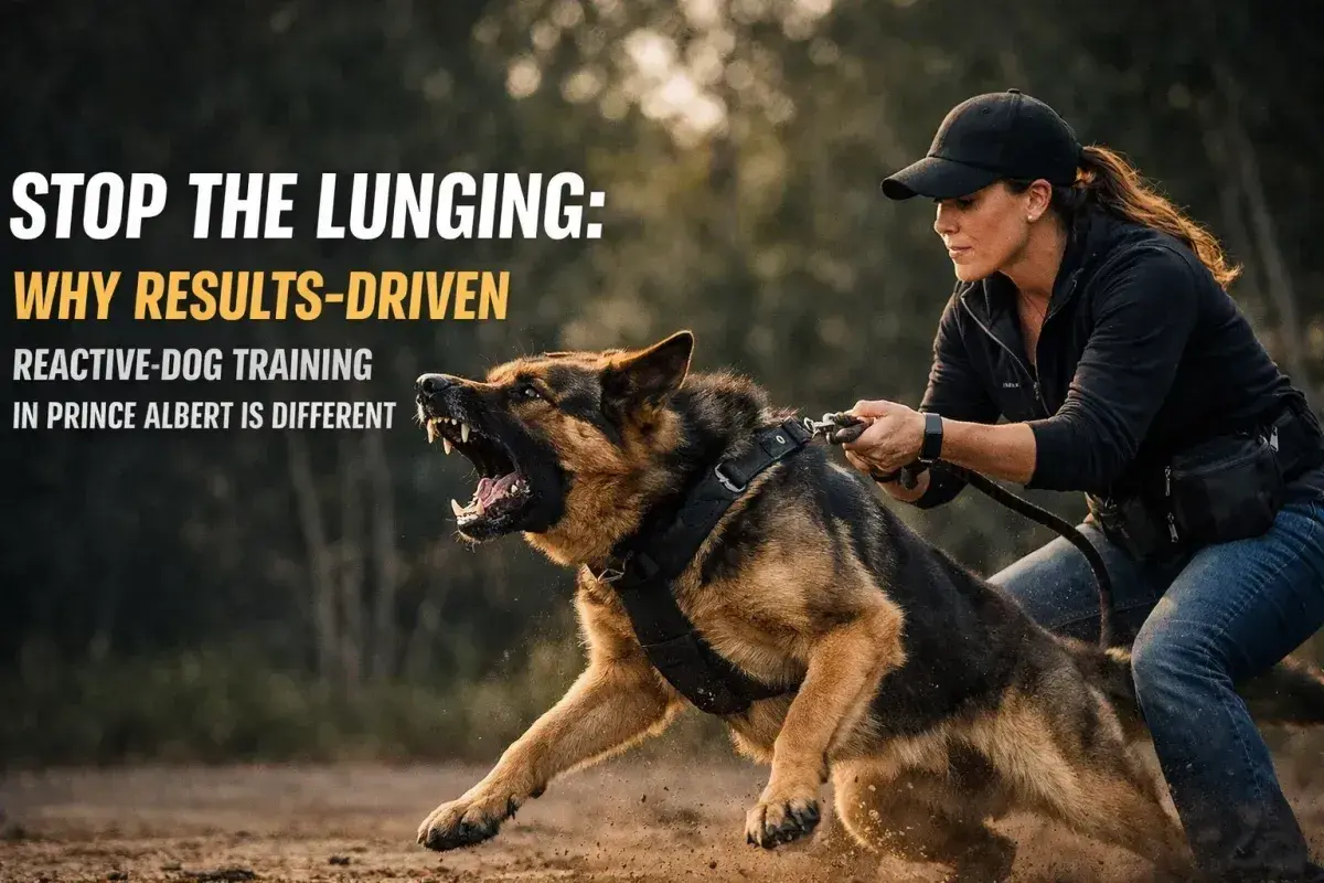 A trainer works with a German Shepherd, a reactive dog, demonstrating effective training techniques.
