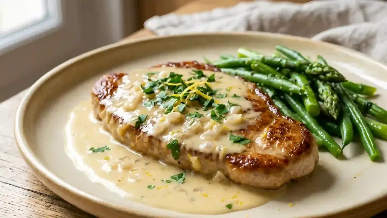 Escalopes de veau tendres nappées d'une sauce crémeuse au citron, accompagnées de haricots verts croquants. Un plat de scaloppine al limone savoureux.