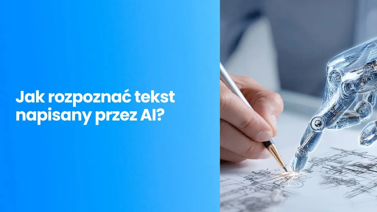Sztuczna inteligencja co każdy powinien wiedzieć: jak rozpoznać tekst napisany przez AI? Dłoń człowieka i robotyczna ręka tworzą szkic.