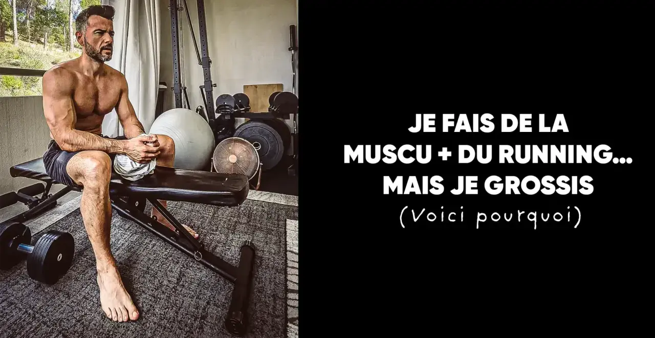 Un homme musclé s'assoit dans une salle de sport, pensif. Il se demande : "Pourquoi je grossis alors que je fais attention ?