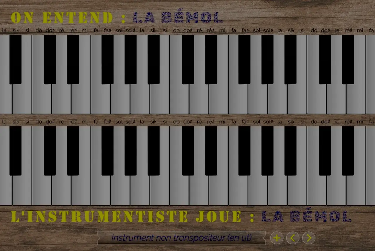 Deux claviers de piano stylisés, avec les notes écrites au-dessus. Le texte indique "On entend : La Bémol" et "L'instrumentiste joue : La Bémol".