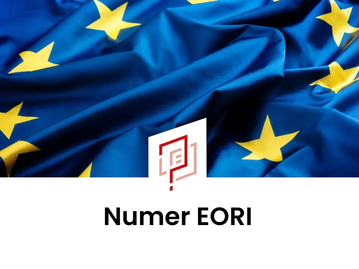 Flaga UE z logo i napisem "Numer EORI".