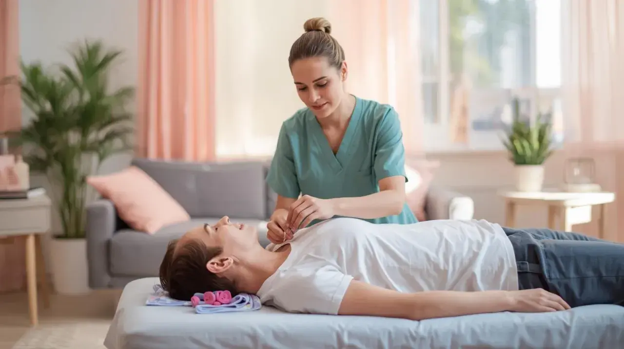 Terapeuta wykonuje zabieg pinoterapii. Przed zabiegiem warto zapoznać się z przeciwwskazaniami.