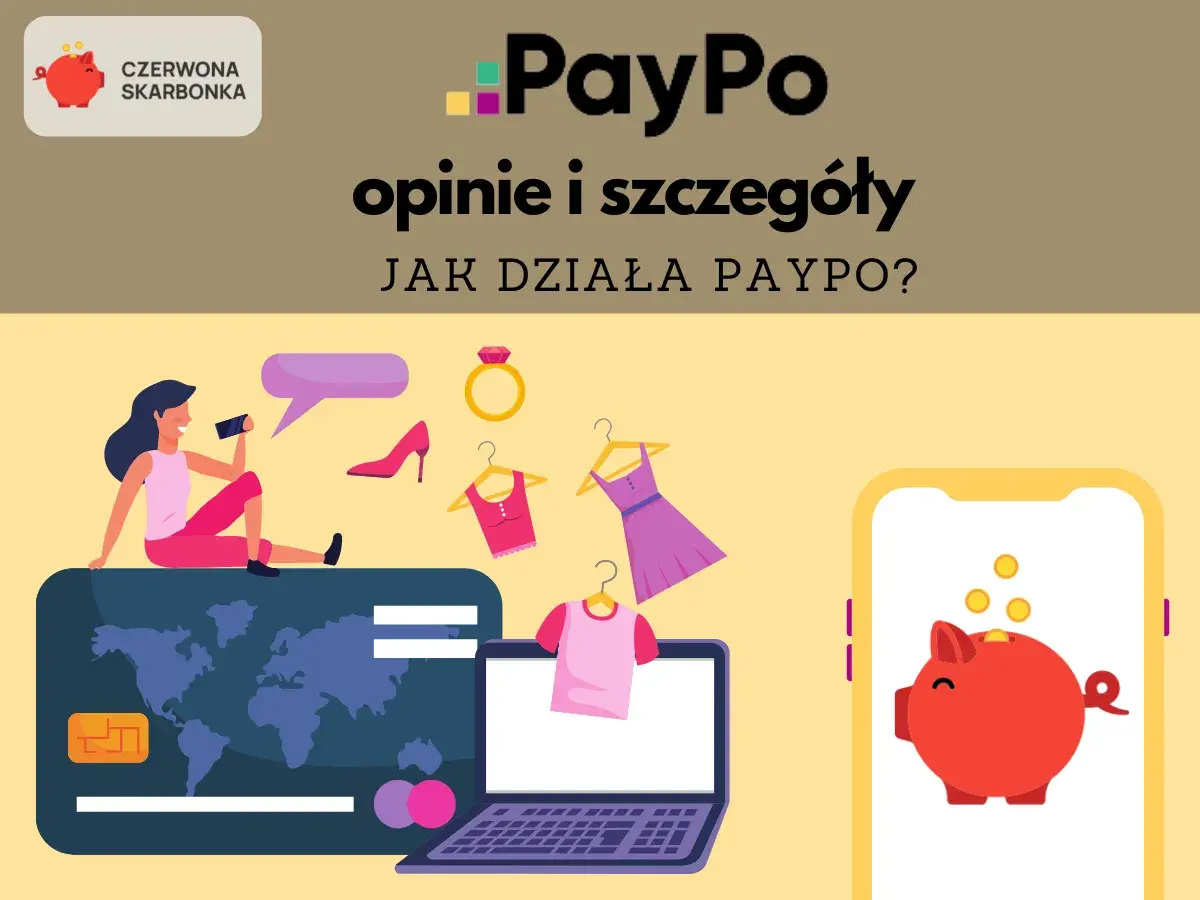 Kobieta z telefonem siedzi na karcie kredytowej, obok ubrania i pierścionek. PayPo to płatność odroczona, która ułatwia zakupy.