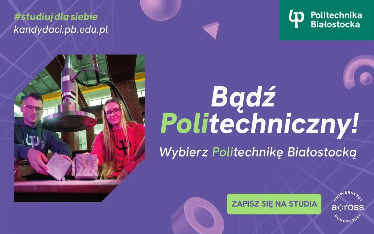 Dwoje studentów w laboratorium Politechniki Białostockiej trzymających próbki materiałów.