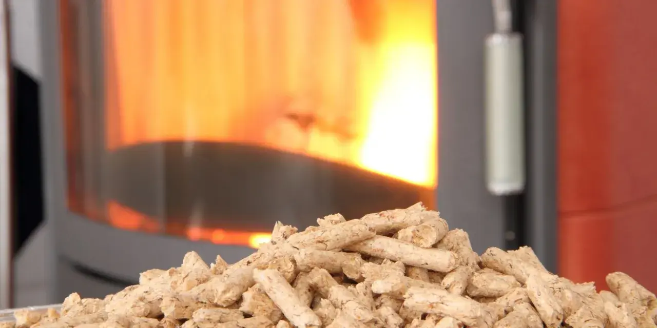 Un tas de granulés de bois attend patiemment devant un poêle à granule en feu. La chaleur réconfortante du feu promet une ambiance chaleureuse.