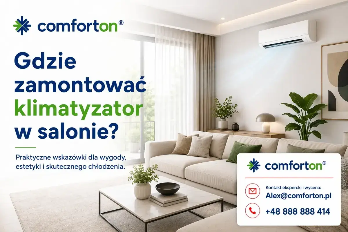 Nowoczesny salon z klimatyzatorem. Dowiedz się, gdzie zamontować klimatyzator w salonie dla optymalnego komfortu.