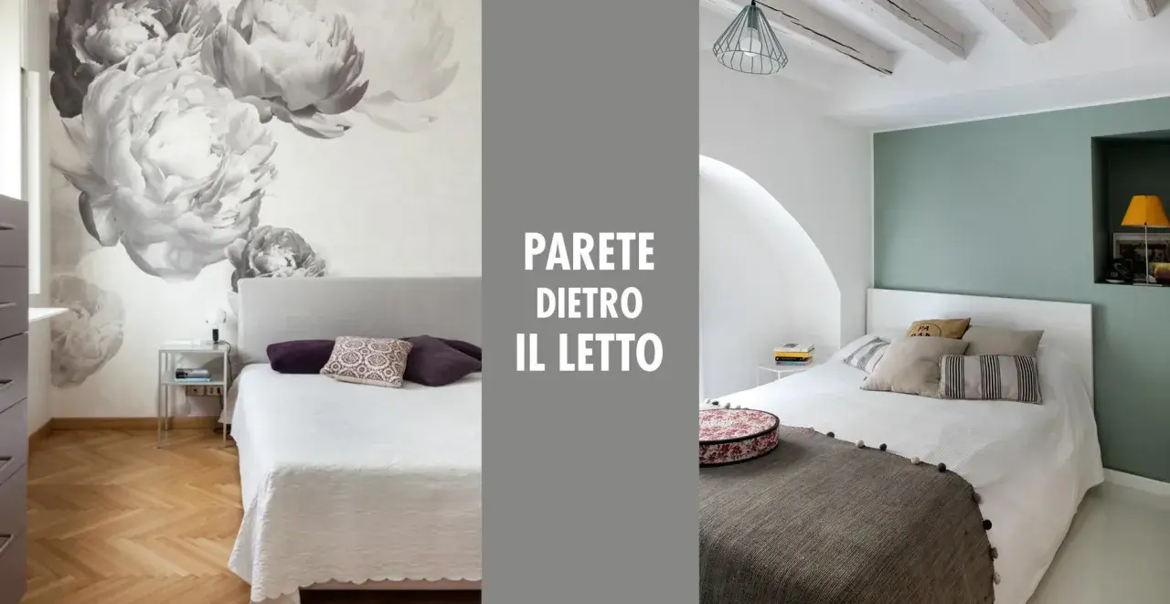 Idee per decorare parete camera da letto fai da te: carta da parati floreale e parete verde salvia.