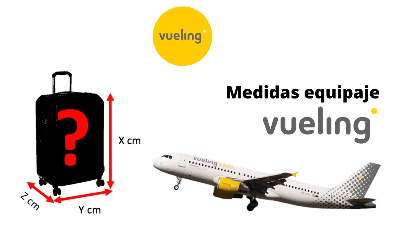 Maleta de cabina Vueling con medidas X, Y, Z cm. Avión Vueling.