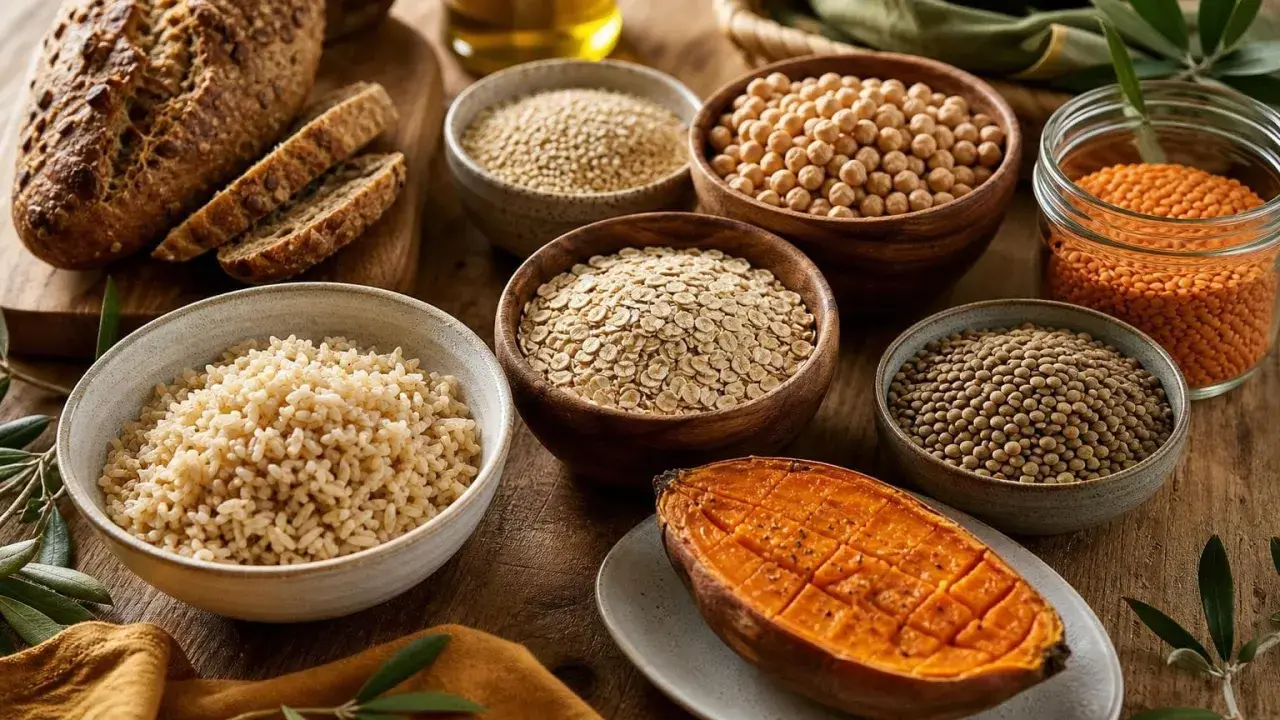Pain, riz brun, flocons d'avoine, lentilles, pois chiches, patate douce : voilà ce que sont les glucides, source d'énergie.