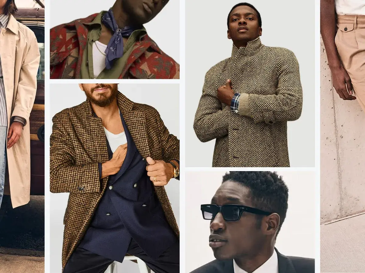 Hombres con estilo. Un abrigo **dolman** de espiga, gabardina, traje y accesorios.