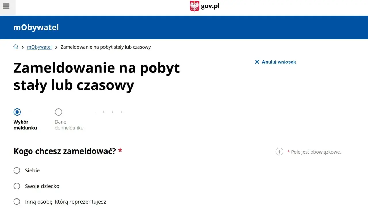 Strona mObywatel: zameldowanie na pobyt stały lub czasowy. Wybór kogo chcesz zameldować: siebie, dziecko lub inną osobę. Zmiana adresu zameldowania online.