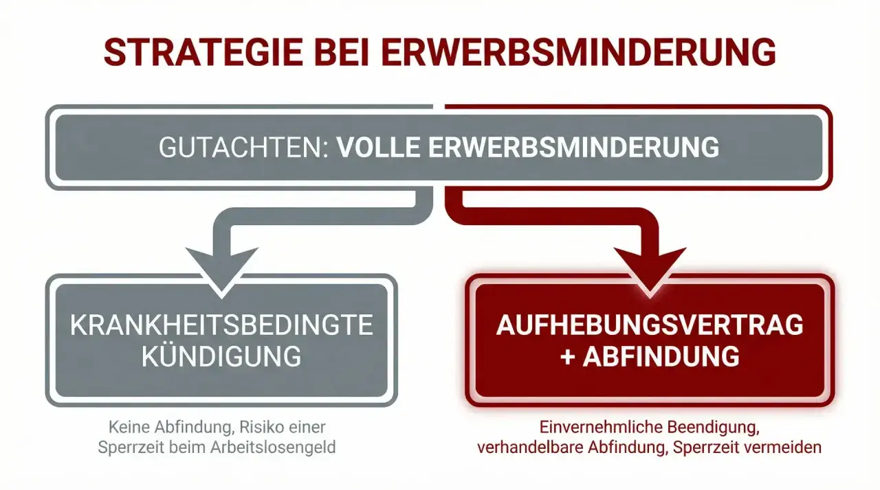 Strategie bei Erwerbsminderung: Gutachten, krankheitsbedingte Kündigung oder Aufhebungsvertrag mit Abfindung. Wichtig für die erwerbsminderungsrente mit 57 jahren.