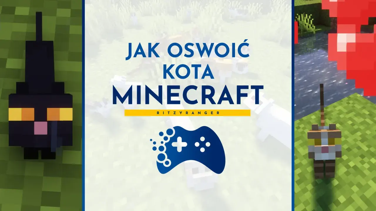 Jak oswoić kota w Minecraft? Czarny kot i rudy kot z gry Minecraft na tle trawy i wody.