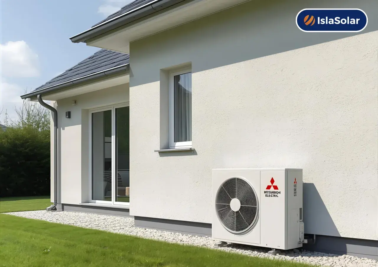 Unidad exterior de aerotermia Mitsubishi Electric, ideal para la potencia aerotermia para 100 metros cuadrados.