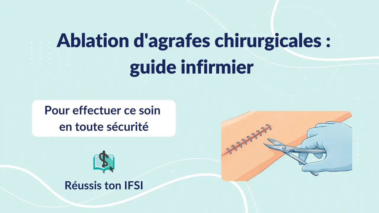Guide infirmier sur le délai pour enlever agrafes chirurgicales. Une main gantée utilise des ciseaux pour retirer des agrafes d'une plaie suturée.