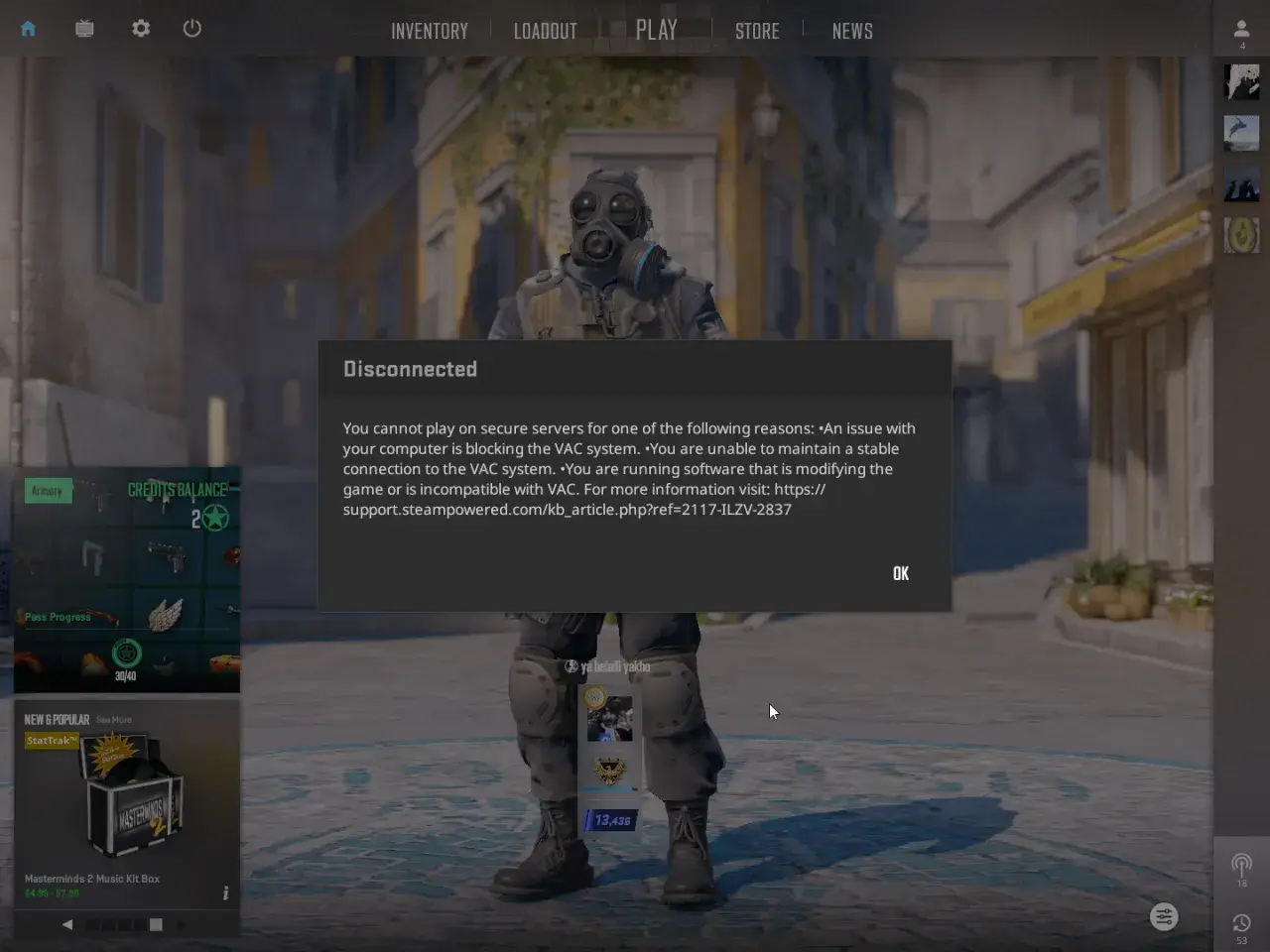 Komunikat "Disconnected: system VAC nie mógł zweryfikować sesji gry" blokuje dostęp do serwerów.