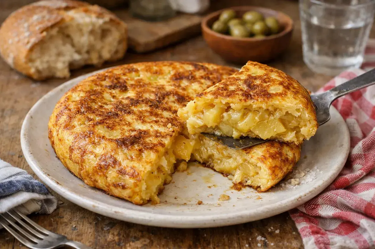 Une délicieuse tortilla de pommes de terre, prête à être dégustée. Une recette simple et savoureuse pour un repas parfait.