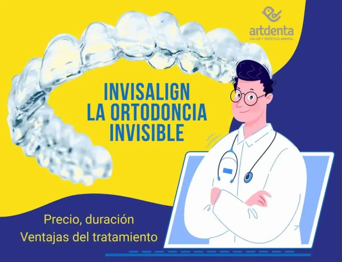 Ortodoncia invisible con Invisalign. Un dentista sonriente en una pantalla de portátil explica el tratamiento.