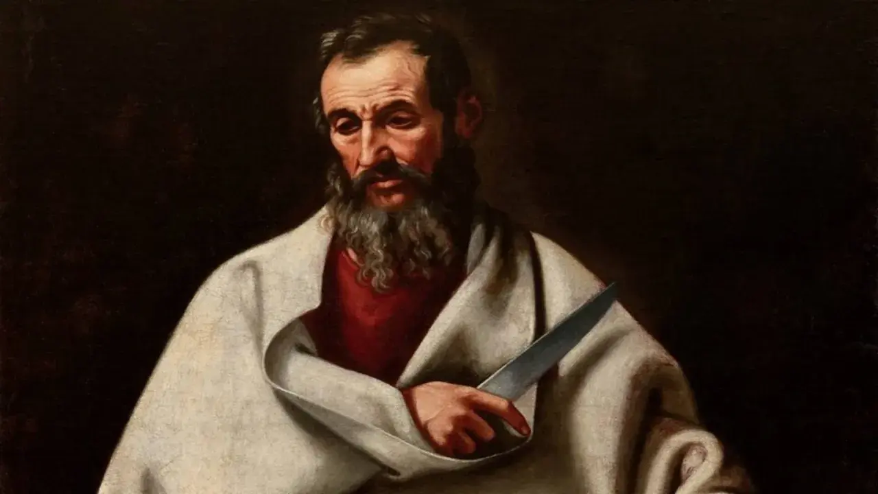 Portret mędrca z brodą, trzymającego nóż. To apostoł utożsamiany z Bartłomiejem, którego męczeństwo wiąże się z obdzarciem ze skóry.