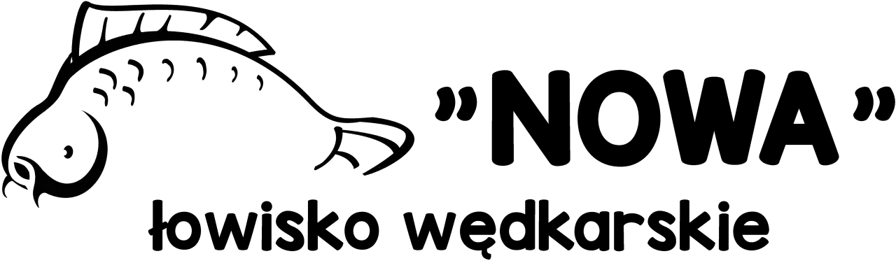 Logo łowiska wędkarskiego "Nowa". Stylizowana ryba obok nazwy.