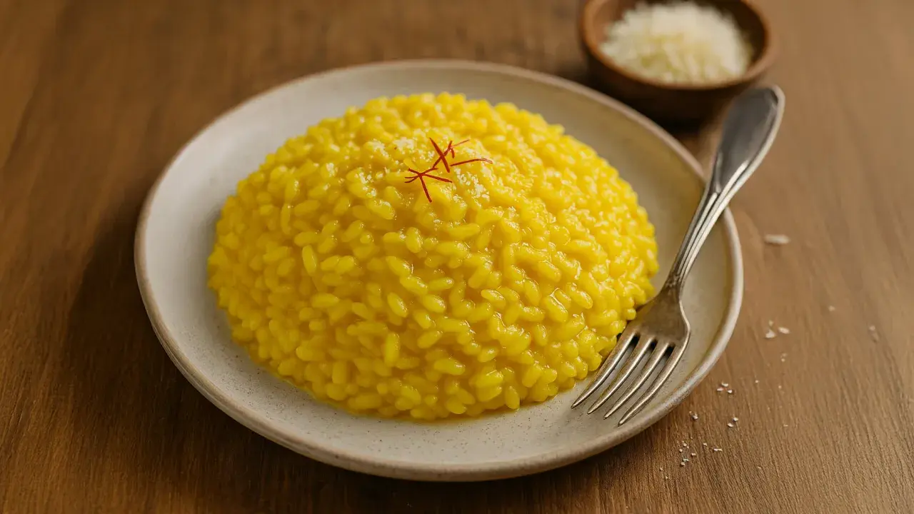 Aksamitne, żółte włoskie risotto z szafranem, posypane parmezanem. Idealny przepis na risotto!