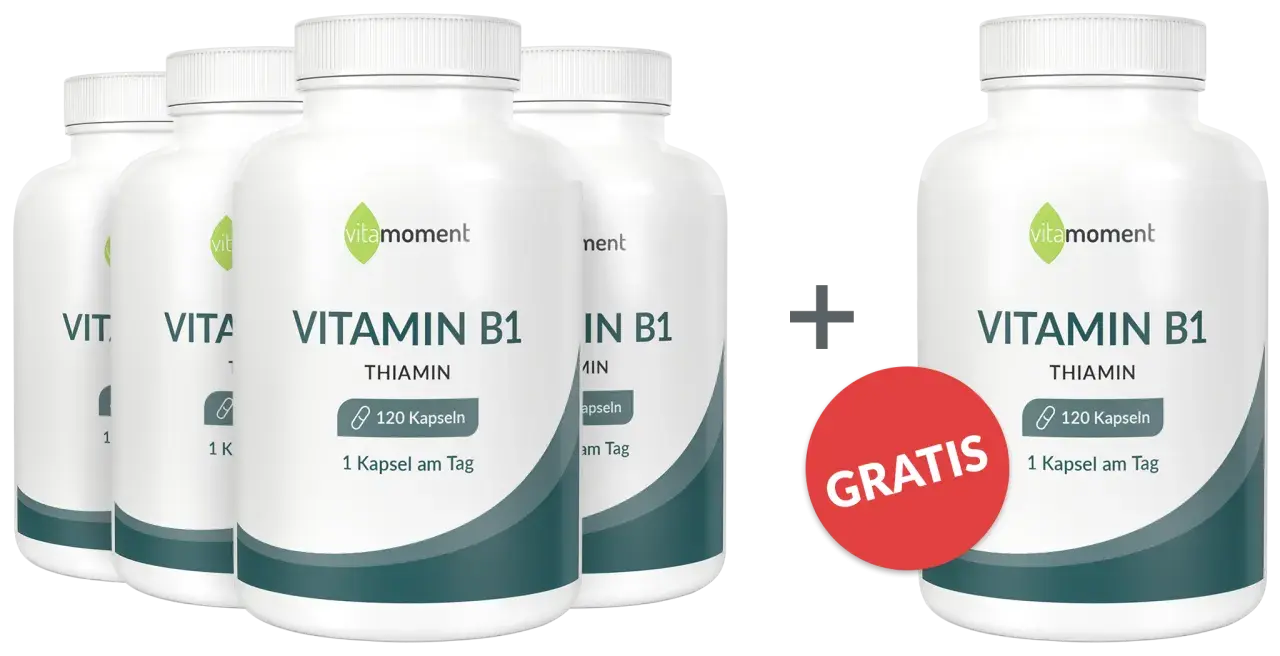 Flaschen mit Vitamin B1 (Thiamin) Kapseln. Gut für den Blutdruck. Gratis-Angebot.